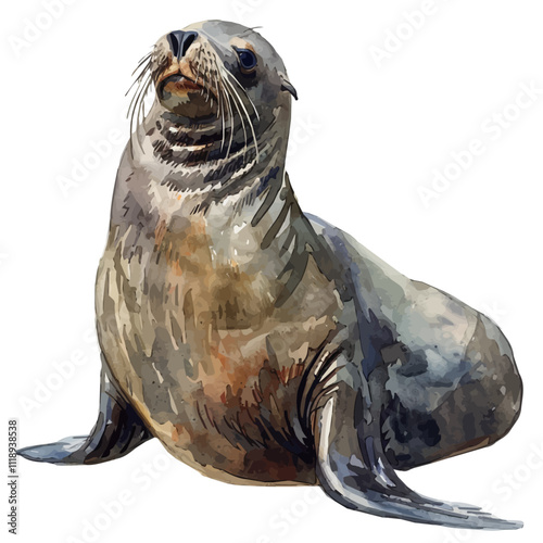 A watercolor vector of a sea lion, isolated on a white background. Sea lion vector.