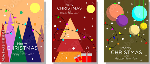 Flat Design Collection of Christmas and Happy New Year Cards. Design Template for Invitation, Social Media, Poster, and Greeting Cards