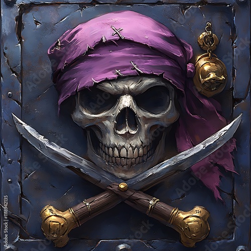 Artistic Stylized Pirate Emblem Skull Symbol Detailed Design photo