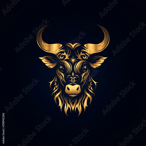 Bull Head Logo Artistic Ornamental Design Stunning Elegant Masterpiece photo