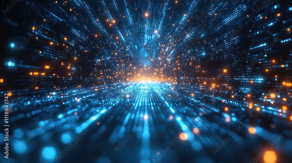 Fototapeta premium An abstract blue and white background with binary code and digital networks, representing technology concepts