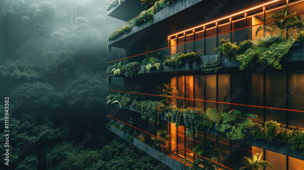 Obraz premium Green Wall: A plant-covered living wall, offering natural insulation, purifying the air, and enhancing the space with aesthetic greenery.