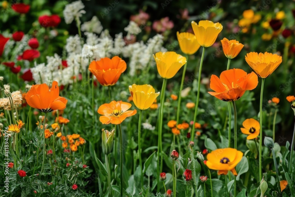 A vibrant garden filled with colorful flowers in bloom. A vibrant garden filled with colorful flowers in bloom.