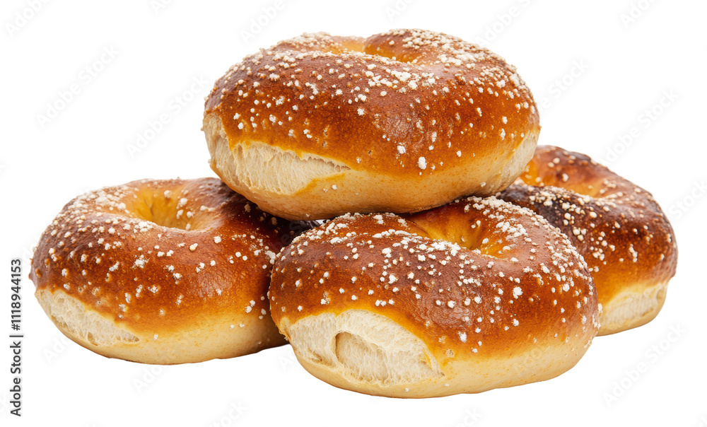 Freshly baked pretzel rolls stacked on a table, cut out - stock png. Freshly baked pretzel rolls stacked on a table, cut out - stock png.