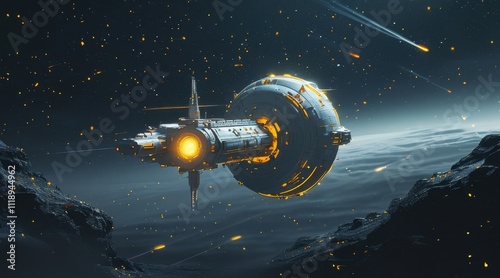 Wallpaper Mural Minimalist Space Station in a Dark Cosmic Scene Torontodigital.ca