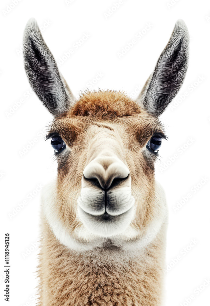 Obraz premium Gentle llama portrait featuring soft expression, cut out - stock png.