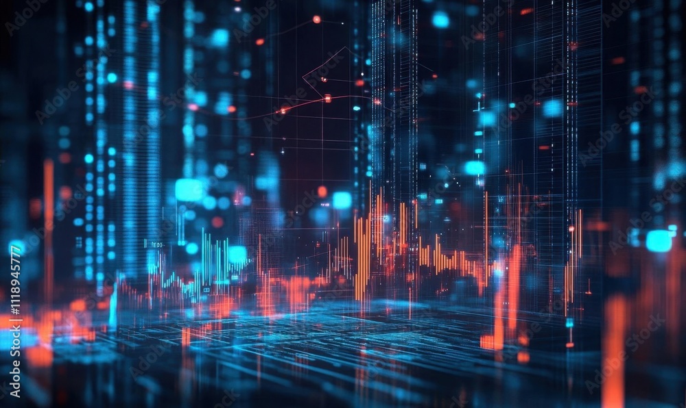 Digital data visualization with vibrant blue and orange elements. Digital data visualization with vibrant blue and orange elements.