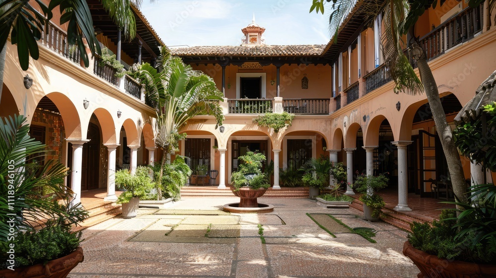 Fototapeta premium A large old building in the center of Cartagena square.
