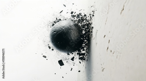  Heavy Black Wrecking Ball for Building Destruction. Realistic Demolition Sphere Illustration Isolated on White Background.
