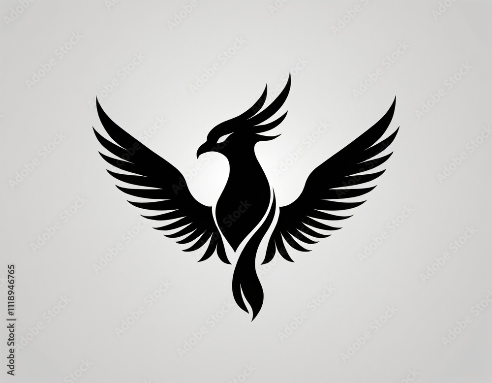 Obraz premium a black silhouette a bold logo with a phoenix, symbolizing rebirth and resilience. Ai generated images 