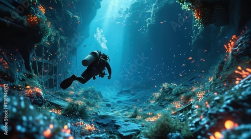 Wallpaper Mural Diver Exploring a Barnacle-Covered Shipwreck Torontodigital.ca