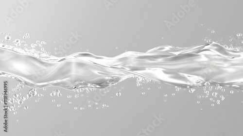 A blurry, calm, clear water surface with splashes and bubbles. Abstract nature background gray and white water waves