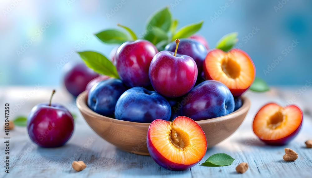 plums with leaves plums with leaves