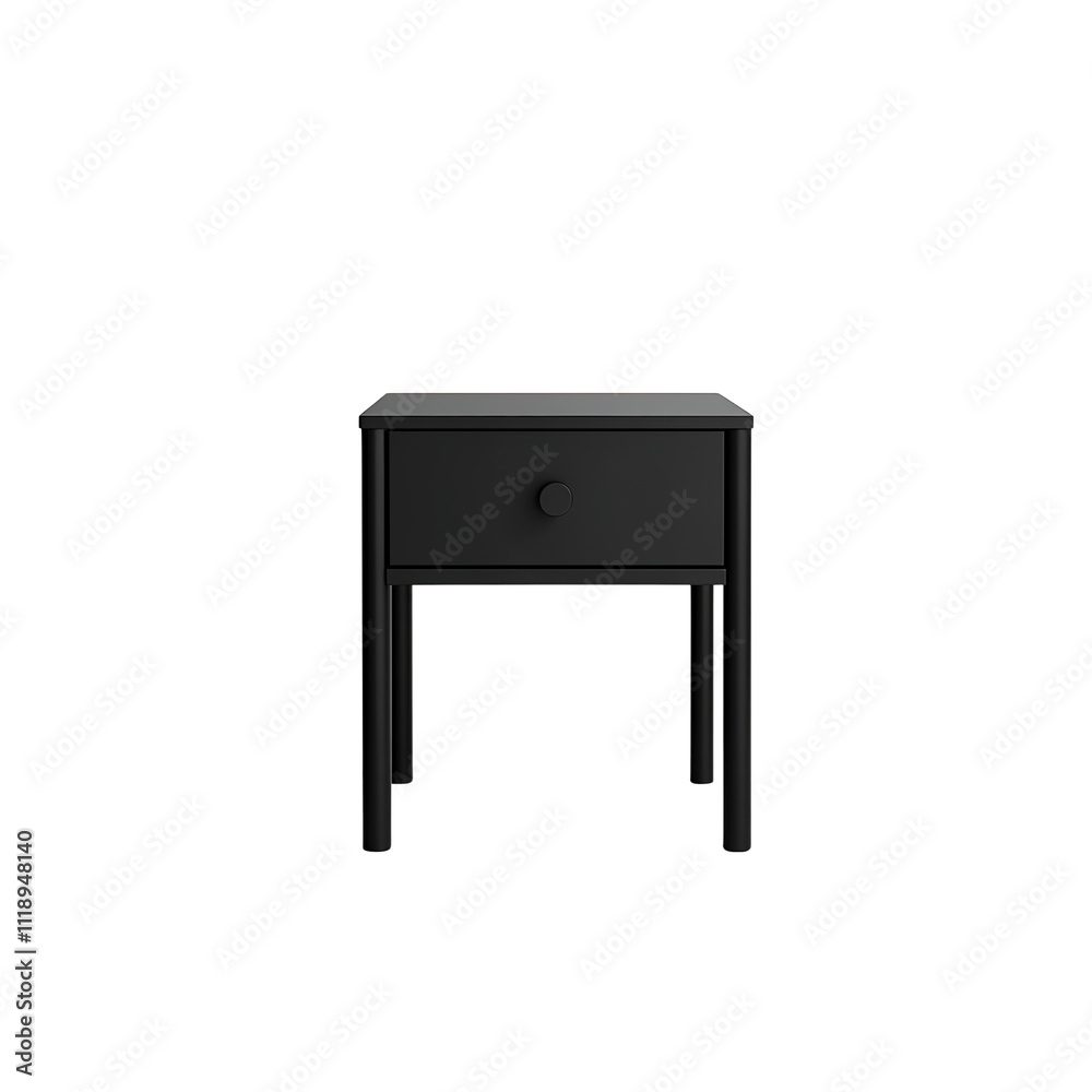 Modern Black Bedside Table with Single Drawer - Minimalist Nightstand Furniture