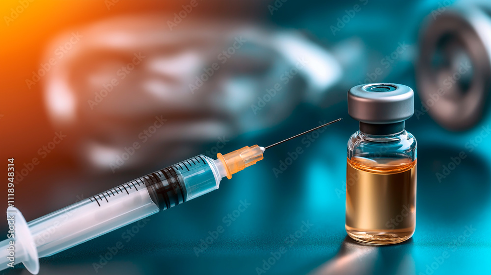 Syringe Drawing Vaccine from Glass Vial Close-Up.
Syringe Drawing Vaccine from Glass Vial Close-Up.