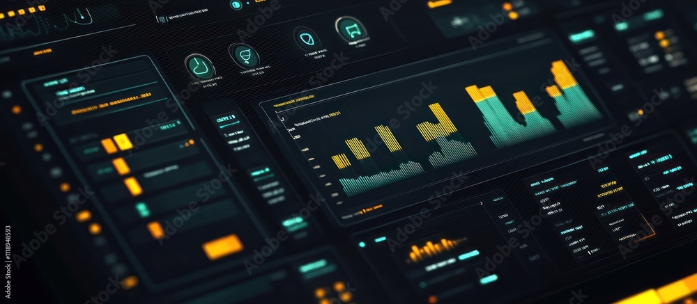 A sleek digital interface showcasing graphic presentations with bar charts, line graphs, and data visualizations, modern aesthetic A sleek digital interface showcasing graphic presentations with bar charts, line graphs, and data visualizations, modern aesthetic