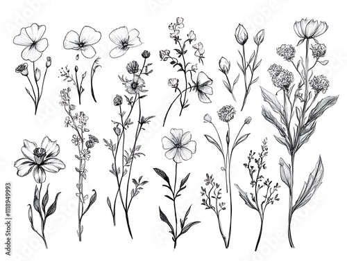 Delicate Blossoms: A Minimalist Line Art of Flowers