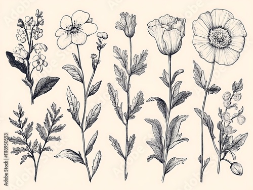 Delicate Blossoms: A Minimalist Line Art of Flowers