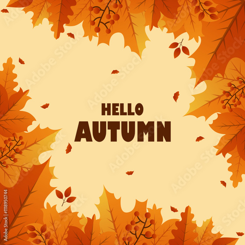 Autumn background with elements of branches and leaves. Fall season and Thanksgiving theme. template for card, banner, invitation, social media post, poster