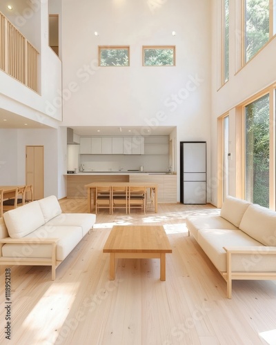 [Minimalist Living Room Design Ideas] Modern Minimalist Living Room with Wooden Coffee Table and Neutral Decor