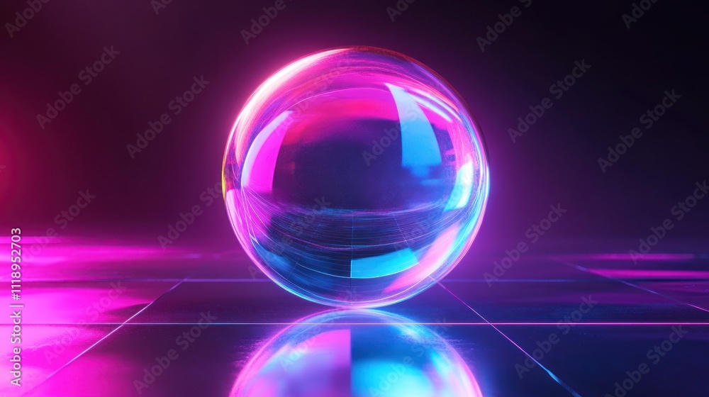 A floating ball with mixed colors in neon tones, isolated on transparency A floating ball with mixed colors in neon tones, isolated on transparency