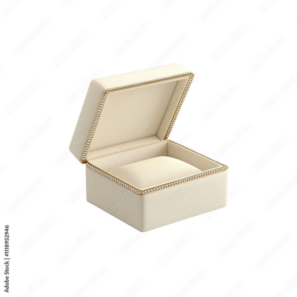 Elegant Off-White Jewelry Box with Gold Trim, Open and Empty Elegant Off-White Jewelry Box with Gold Trim, Open and Empty