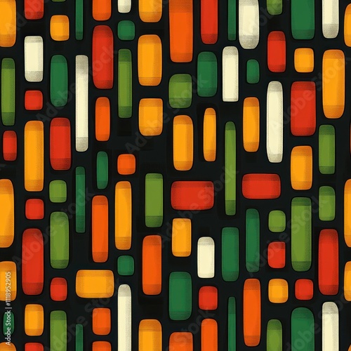 Seamless Abstract Pattern in African Colors Inspired by Kwanzaa Black History Month Juneteenth Geometric Design
