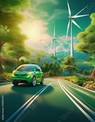 Generated imageimage should highlight the fusion of clean transportation and renewable energy in an eco-conscious lifestyle. photo