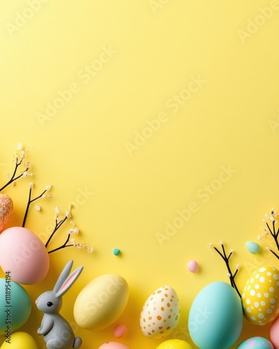 [Hoppy Easter Wallpapers Backgrounds] Easter Egg Fest: Vibrant Bunny Scene with Colorful Eggs and Spring Background