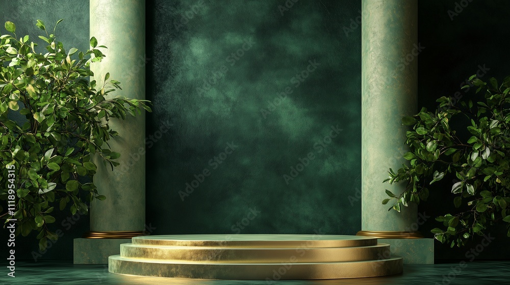 Fototapeta premium Elegant 3D Podium with a Rich Green Background