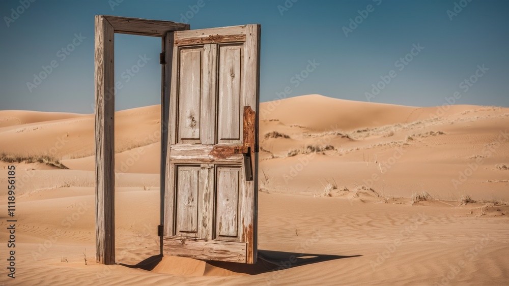Weathered Wooden Door in the Desert with Peeling Paint and Rusted Hinges
Weathered Wooden Door in the Desert with Peeling Paint and Rusted Hinges