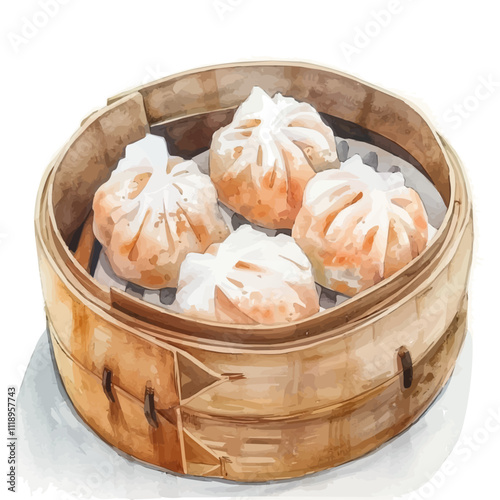 A watercolor vector of dim sum, isolated on a white background. Dim sum vector.