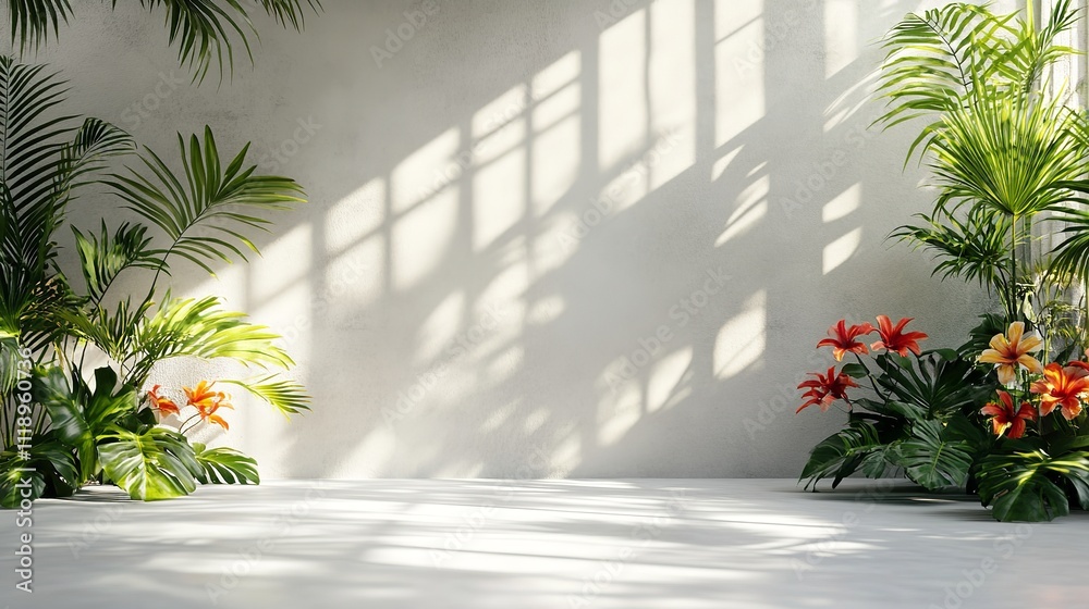 A white table with flowers and plants on it white background. A white table with flowers and plants on it white background.