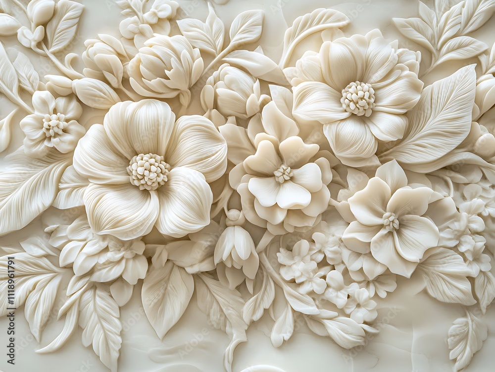Delicate 3D Relief of Intricately Sculpted Flowers Delicate 3D Relief of Intricately Sculpted Flowers