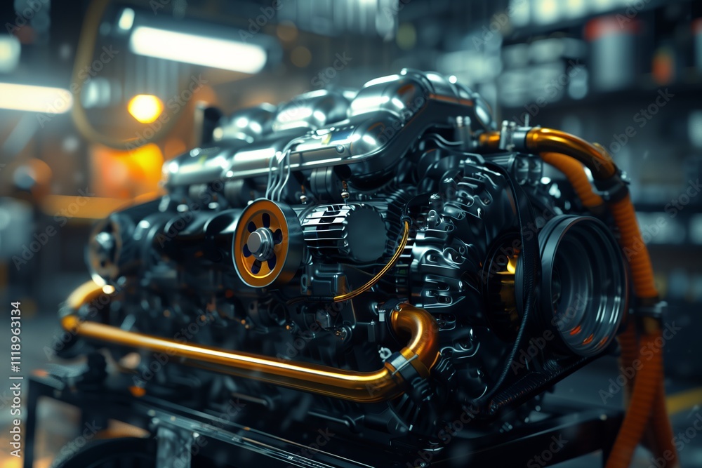 Fototapeta premium Close-up of a high-performance engine showcasing intricate mechanics and craftsmanship.