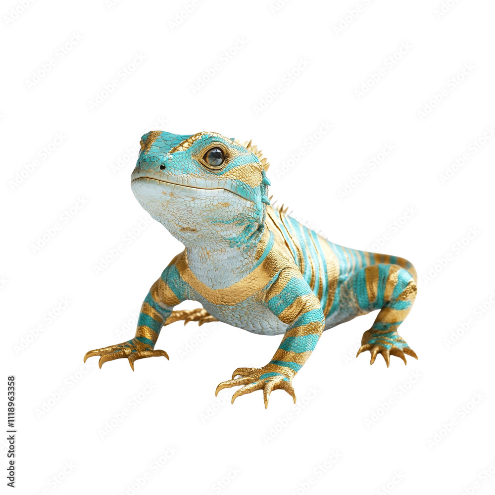 Obraz premium Regal Turquoise and Gold Lizard A Striking Exotic Reptile Portrait