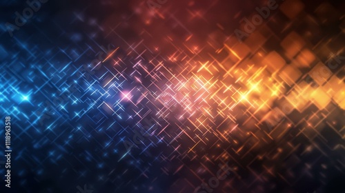 Vibrant abstract background featuring a blend of blue and orange hues, illuminated with sparkling patterns, perfect for creative designs and projects.