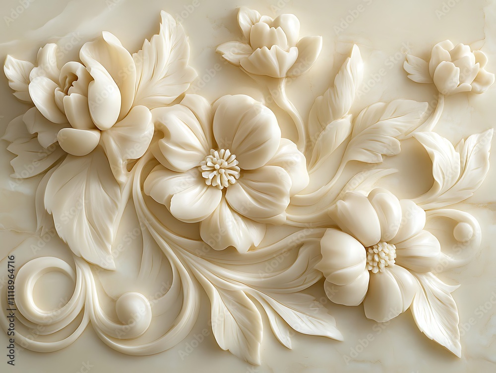Fototapeta premium Delicate 3D Relief of Intricately Sculpted Flowers