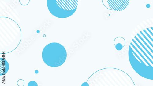 Abstract blue memphis background with flat geometric  round shapes