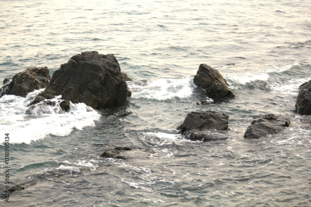 Naklejka premium Image of waves crashing on Imrang Beach in Busan, Korea