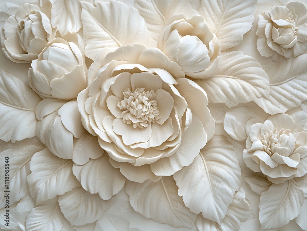Delicate 3D Relief of Intricately Sculpted Flowers Delicate 3D Relief of Intricately Sculpted Flowers