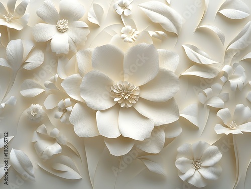 Delicate 3D Relief of Intricately Sculpted Flowers