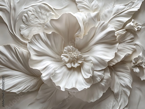 Delicate 3D Relief of Intricately Sculpted Flowers
