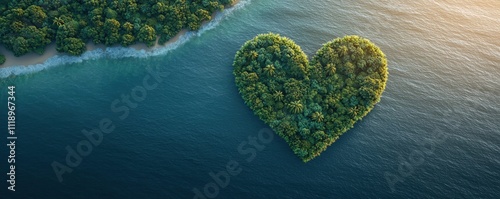 Aerial view of a heart-shaped island surrounded by water.