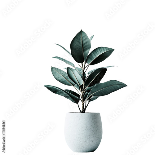 A vibrant indoor flower plant, deep green rubber plant on transparent or white background