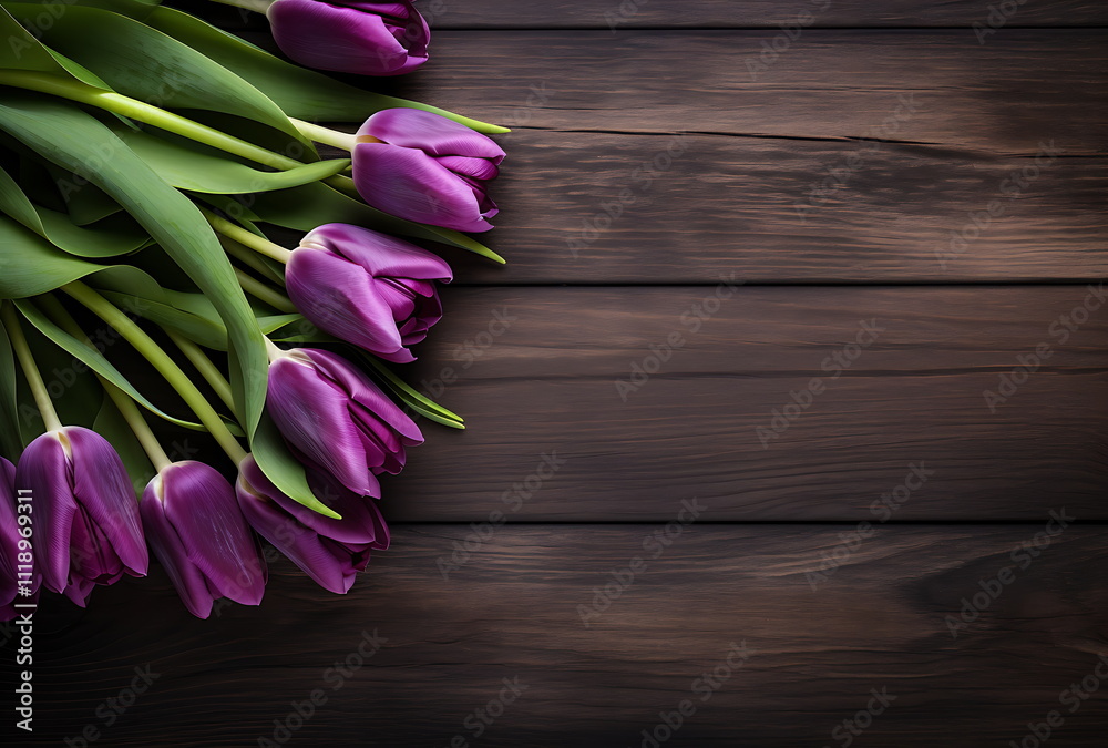 a bunch of colorful tulips on a wooden background, generative ai a bunch of colorful tulips on a wooden background, generative ai