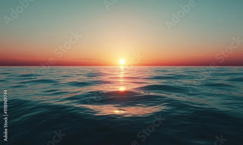 A serene sunset over calm ocean waters, evoking tranquility and beauty.