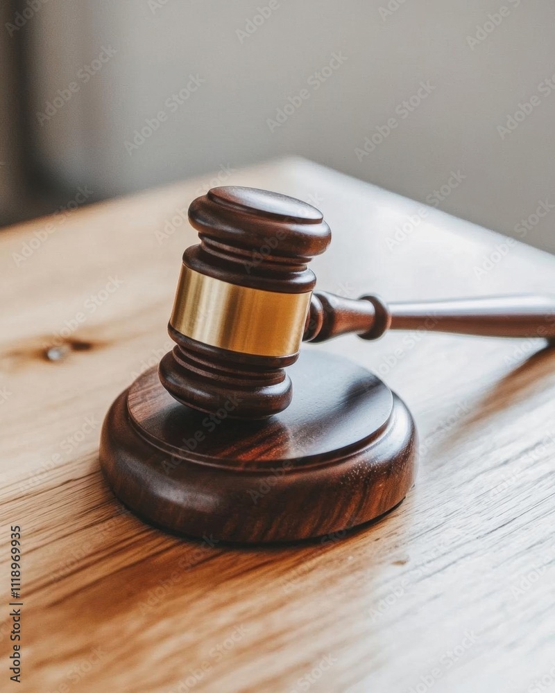 A wooden gavel resting on a table, symbolizing justice and authority. A wooden gavel resting on a table, symbolizing justice and authority.