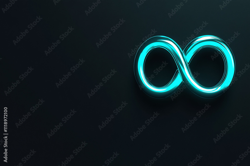 Glowing cyan infinity symbol on dark background. Glowing cyan infinity symbol on dark background.