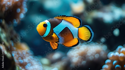 Clownfish swimming in an aquarium, perfect for a marine-themed background
